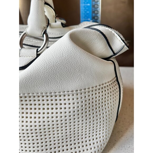 Guess White Leather Perforated Satchel Handbag With Braided Handle 6 tall 10” L - Picture 15 of 16